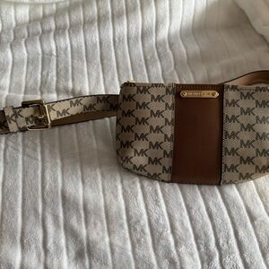 Michael Kors Beige Monogram and Brown Mini Belt Bag